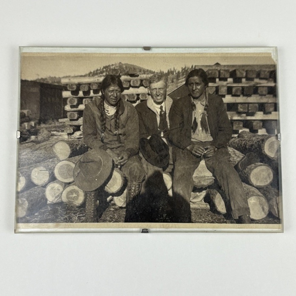 1880s Railroad Photograph Logging Stop Pueblo Native American Bookmaker 5x7